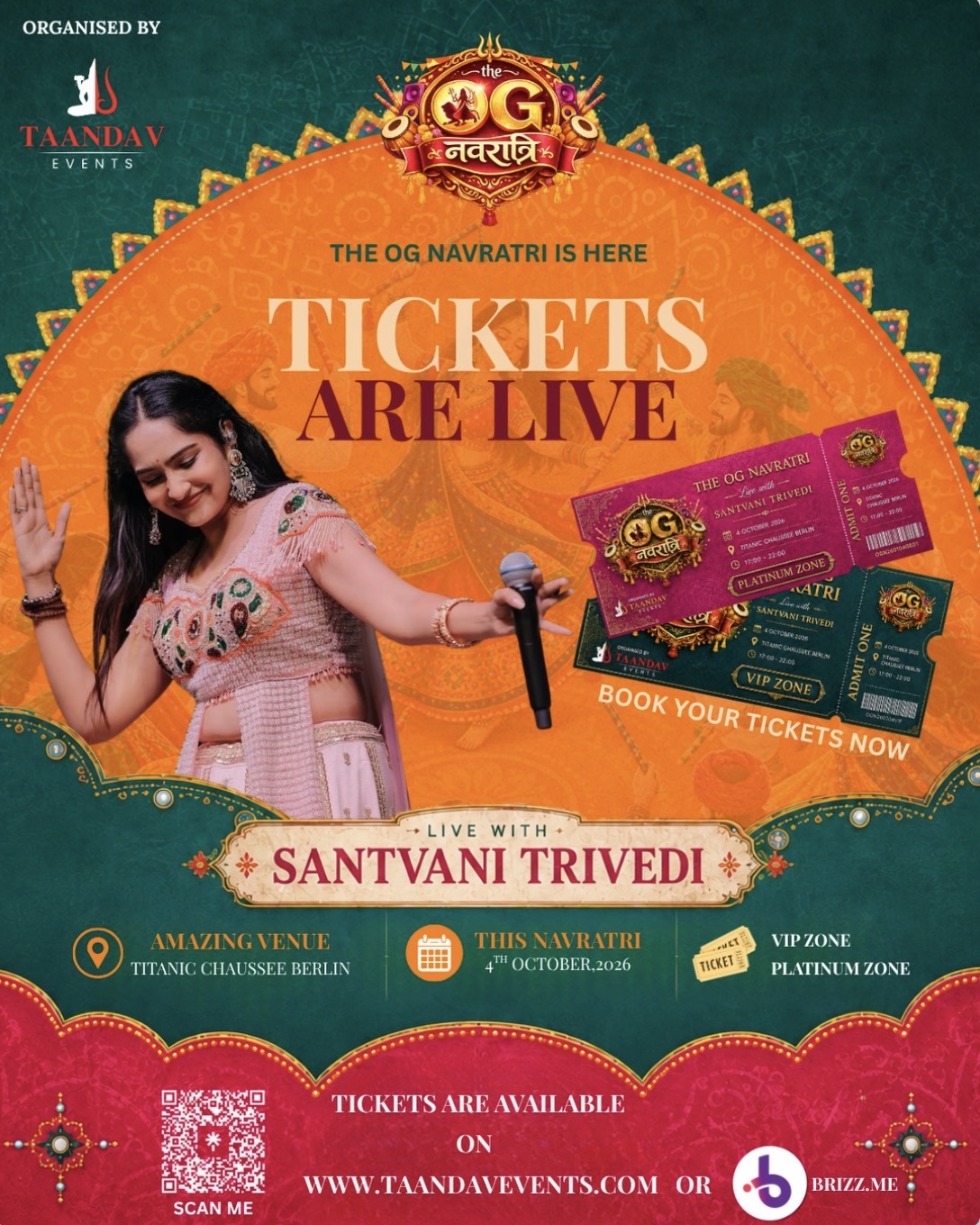 The OG Navratri Berlin — Santvani Trivedi live, 4 October 2026, Titanic Chaussee Berlin, Taandav Events